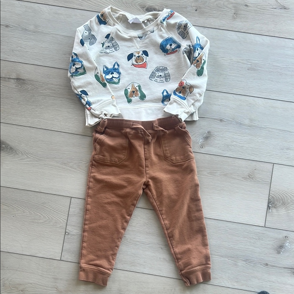 Kids' Dog Print Sweatshirt and Brown Joggers Set